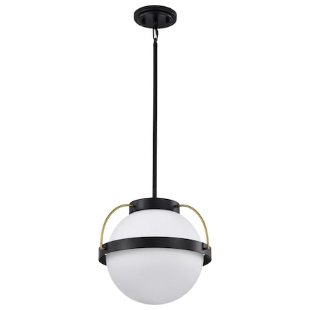 Nuvo Lakeshore 1-Light Large Pendant Matte Black & Natural Brass White Opal Glass 60/7775